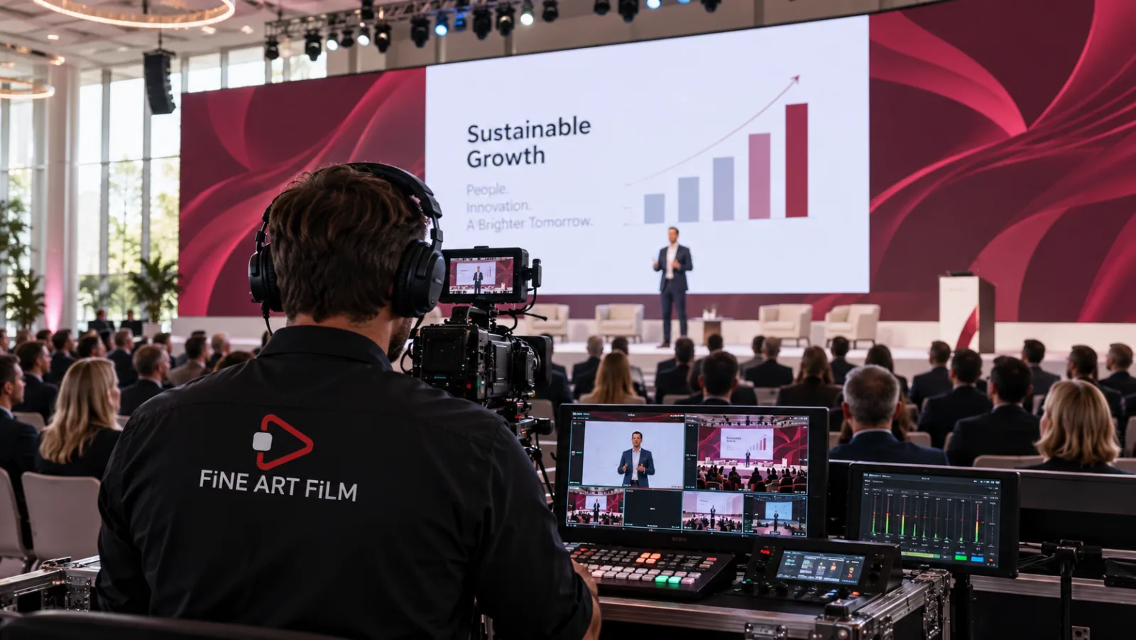 Ekran LED z prezentacją i oprawą graficzną podczas konferencji