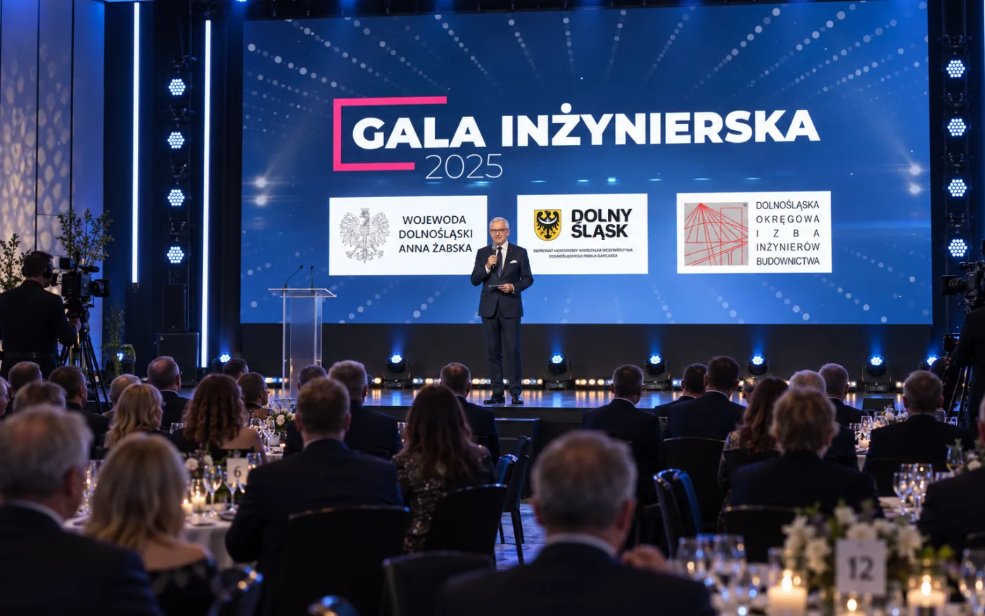Gala Inżynierska 2025 z prowadzącym i dużym ekranem LED