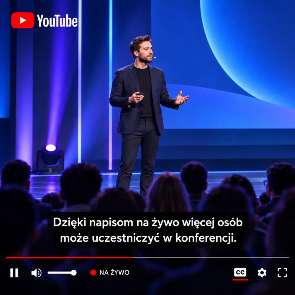 Napisy dostępne na żywo podczas transmisji wydarzenia w YouTube
