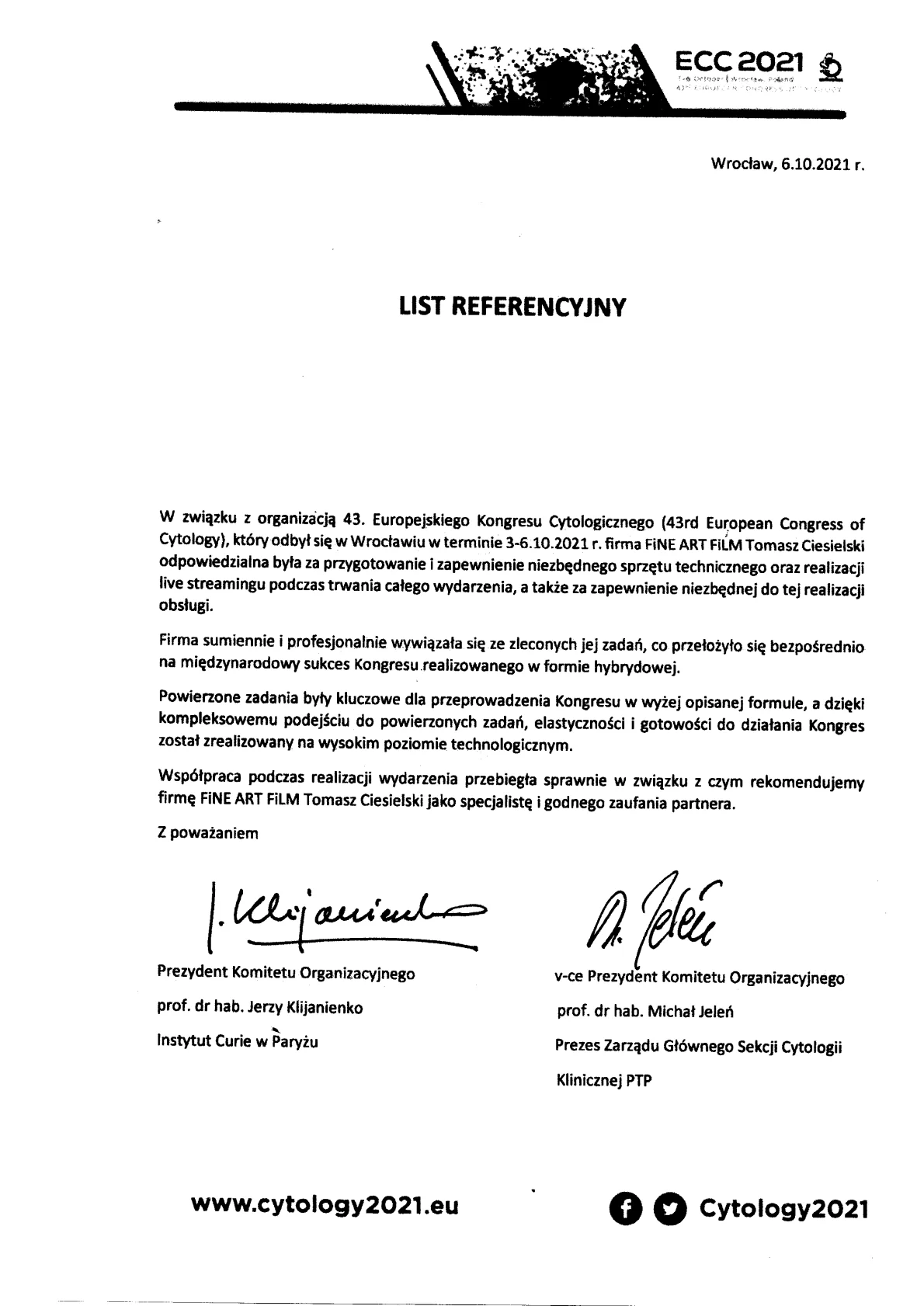 Referencje za realizację konferencji EEC 2021 dla FiNE ART FiLM