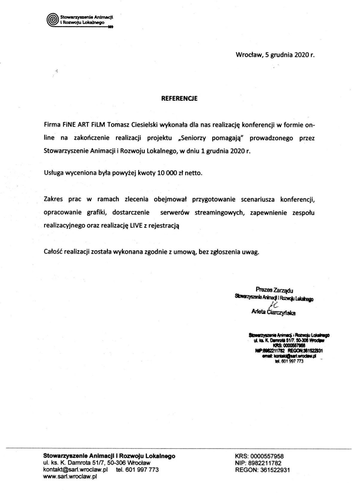 Referencje Stowarzyszenie Rozwoju Lokalnego 01